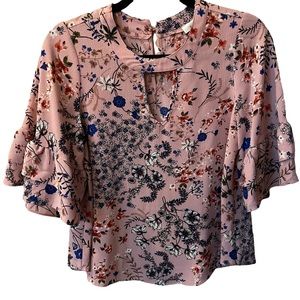 Urban Romantics Pink Floral Blouse with Bell Sleeves Size Extra Small
